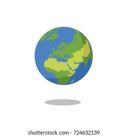 Earth Europe isolated on white background. Flat planet Earth icon Vector illustration.
