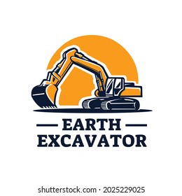 Earth Excavator Machine Logo Design Isolated