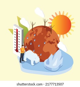 Earth experiencing a climate crisis because of mankind isometric 3d vector illustration concept for banner, website, illustration, landing page, flyer, etc.