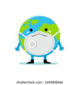 The Earth in a face mask to prevent disease, flu, air pollution, contaminated air, world pollution, PM10, PM2.5. World environment day concept.