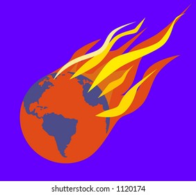 Earth falls through space in flames.