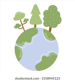 Earth featuring trees and green landscapes in a minimalist design