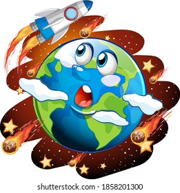 The earth with feeling face on space galaxy theme on white background illustration