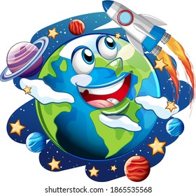 The earth with feeling face on space galaxy theme on white background illustration