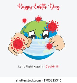 earth fighting with corona, Happy Earth Day, Earth Day. Eco friendly concept. Vector illustration. Earth day concept. World environment day background. 