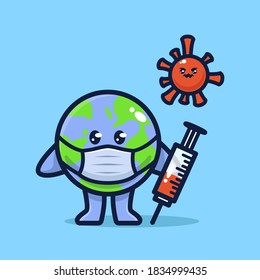 Earth fighting virus corona design illustration