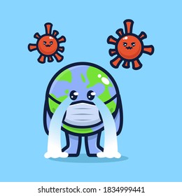 Earth fighting virus corona design illustration