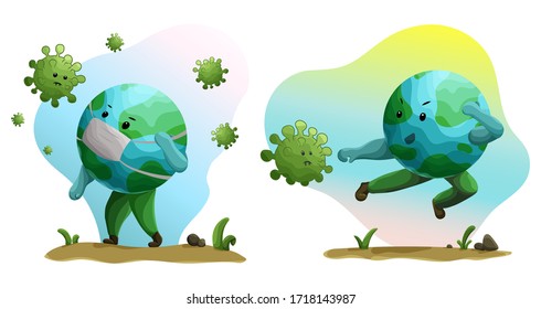 Earth fights coronavirus. Fight virus concept. Set of vector illustration.