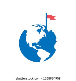 Earth and flag graphic design template vector isolated illustration