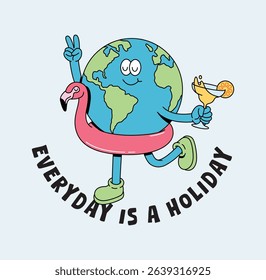 earth flamingo float retro cute illustration