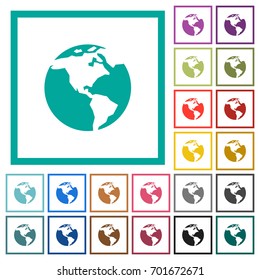 Earth flat color icons with quadrant frames on white background