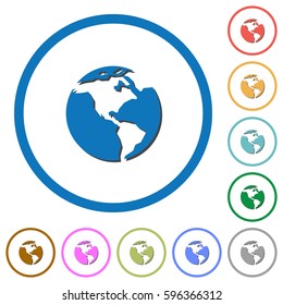Earth flat color vector icons with shadows in round outlines on white background
