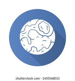 Earth flat design long shadow glyph icon. Globe, planet model. Astronomical studies. Celestial objects observation. Solar System body. Astronomy, astrophysics. Vector silhouette illustration