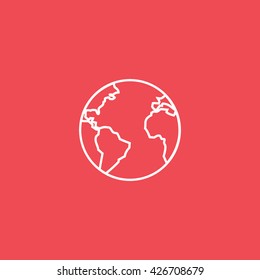 Earth Flat Icon On Red Background