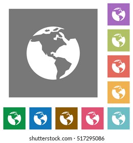 Earth flat icons on simple color square background.