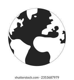 Earth flat monochrome isolated vector object. Livable planet with continents. Editable black and white line art drawing. Simple outline spot illustration for web graphic design