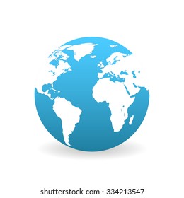 Earth in flat style with shadow on  white background