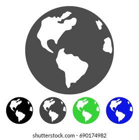 Earth flat vector pictograph. Colored earth, gray, black, blue, green icon variants. Flat icon style for web design.