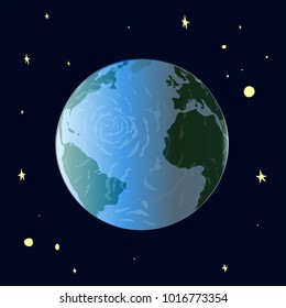 The earth floats against the starry sky. Vector drawing.