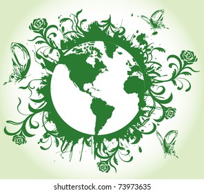 Earth with floral splash design vector