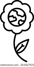 Earth with Flowers Vector Line Icon Design