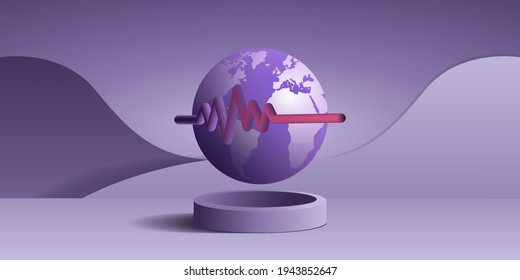 Earth flying in podium with health effect illustration. world health day background. flying health eart vector 3d rendered.