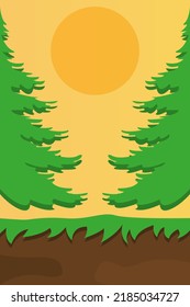 Earth and forest with the sun. Vector illustration