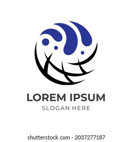 earth fresh logo template with flat blue and black color style