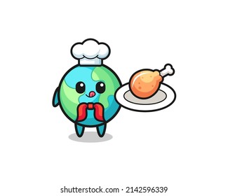 earth fried chicken chef cartoon character , cute design
