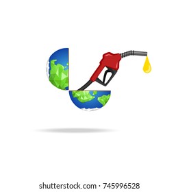 Earth with fuel dispenser isolated on white background. Vector for your web site design, logo, app, UI. Vector illustration, EPS svg