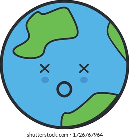 Earth funny cartoon Icon. Planet of the Solar System. Sticker Vector Illustration. Flat Style.