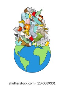 Earth garbage dump. Planet and garbage. scrapyard Vector illustration.