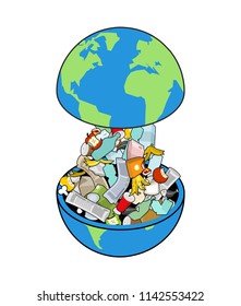 Earth garbage dump. Planet and garbage. scrapyard Vector illustration.