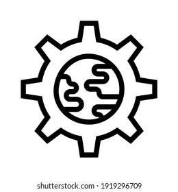 Earth gear icon. Line vector Isolated on white background.