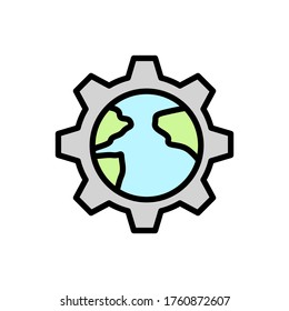 Earth, gear icon. Simple color with outline vector elements of mother earth day icons for ui and ux, website or mobile application