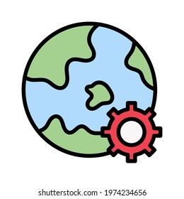 Earth, gear, setting icon vector image. Can also be used for Navigation. Suitable for use on web apps, mobile apps and print media.