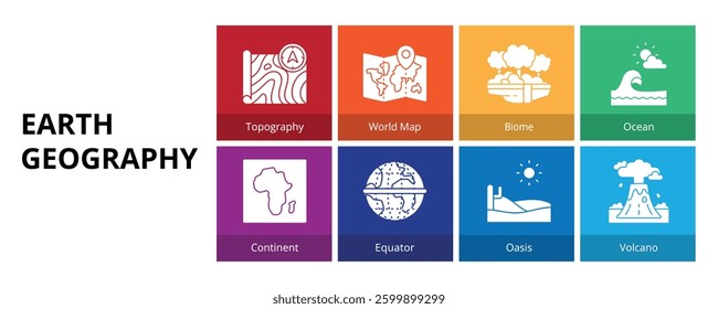 Earth Geography Glyph Solid Banner Web Icon Set Vector Illustration