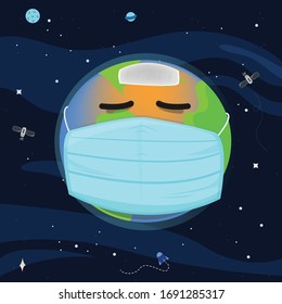 Earth get sick win covid-19 on space background