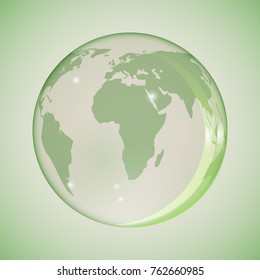 Earth in a glass globe in green. Vector illustration.