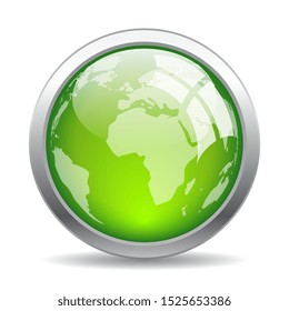 Earth glass web button on white background