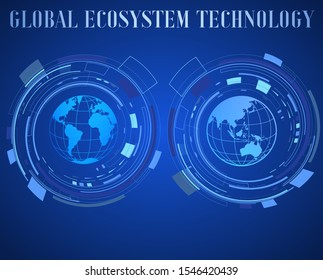 Earth Global Digital technology icon vector illustration. internet of things template background. cyberspace network ecosystem innovation design. Iot, smart home connection