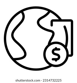Earth global income icon outline vector. Work free. Coin dream
