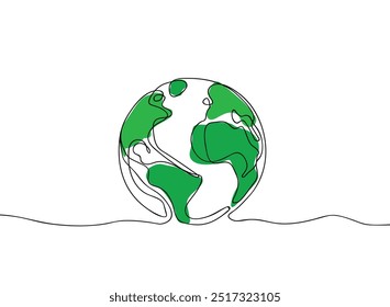 Earth global map line drawing continuous line art vector illustration. Earth day and environment day concept.