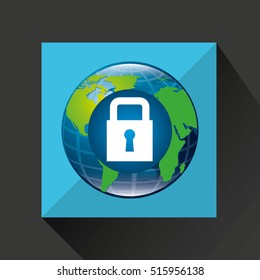 earth global padlock security data connected media vector illustration eps 10