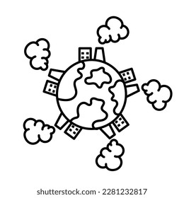 Earth Global Pollution Outline Vector Illustration