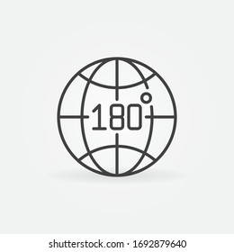 Earth Globe with 180 degrees vector concept icon or symbol in outline style