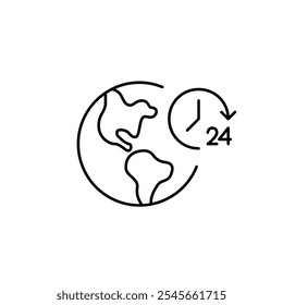 Earth globe and 24 hour clock. Global operation, international business and time zones. Pixel perfect vector icon