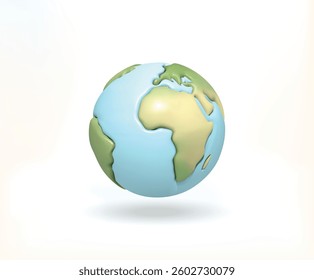 Earth globe 3d icon. Cartoon planet Earth isolated vector illustration.