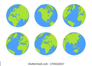 Earth globe 3d icons. earth hemispheres with continents. World map set. Vector illustration EPS 10