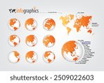 Earth globe 3D. Polygonal triangle effect. World map, all continents